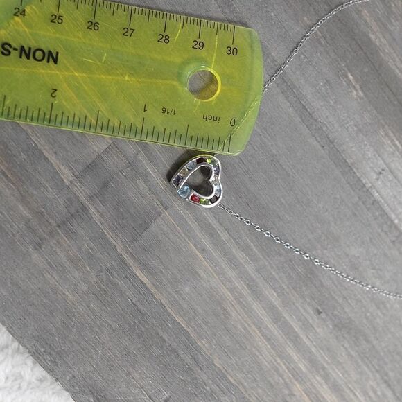 Sterling Silver Small Heart Pendant Necklace Box Chain 16" Multicolor Crystals - Picture 6 of 8